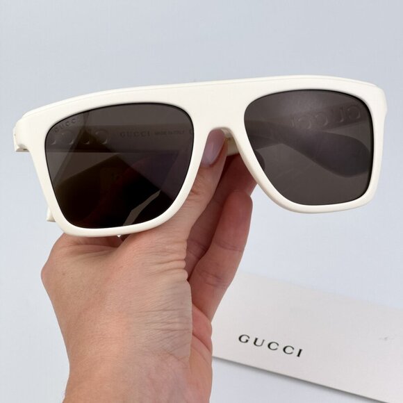 Gucci GG1570S 003 BRAND NEW Sunglasses Matte White Brown Unisex Pilot - Picture 2 of 11
